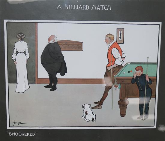 Four Thackeray coloured prints, A Billiard Match, 45 x 60cm